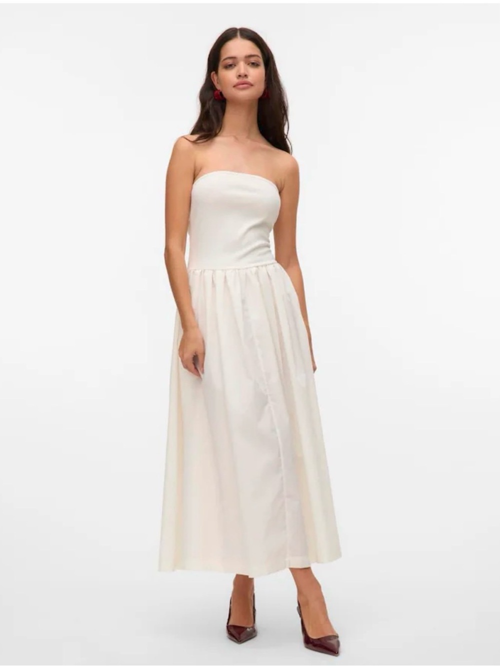 VERO MODA White Bandeau Drop Waist Maxi Dress - Size L